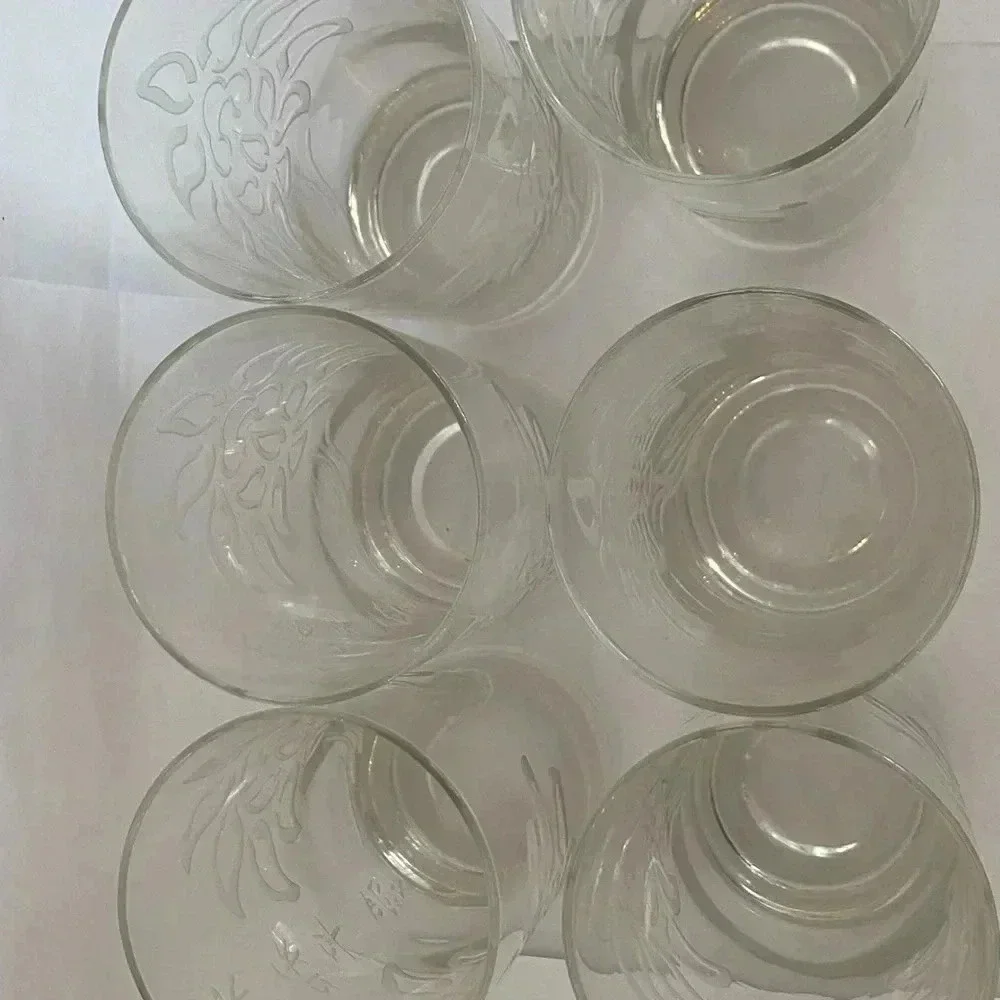 J. Jones Vintage Etched Chrysanthemum Japanese Tall Drink Glassware